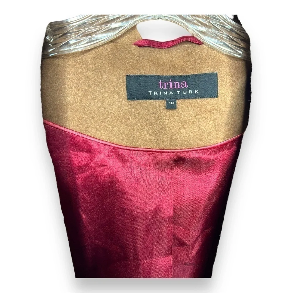 NEW TRINA TURK Bianca Brown Wool Blend Walker Pea Coat Jacket Womens 10